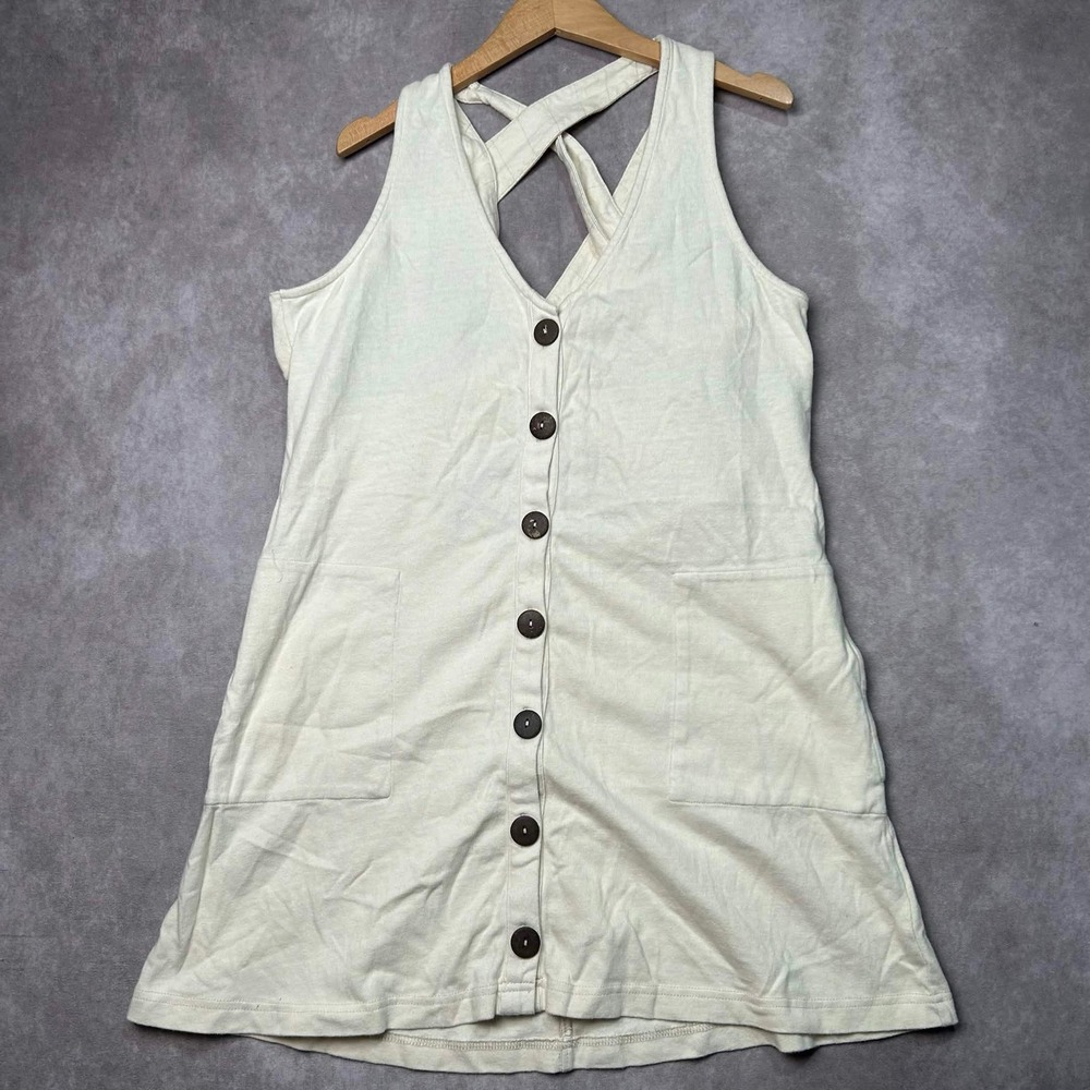 Free People Beach Cream Cotton Button Front Criss Cross Back Mini Dress Large